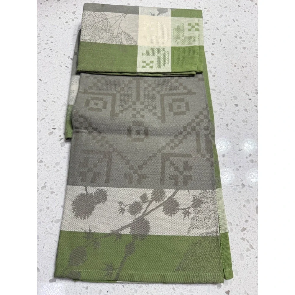 Le Jacquard Francais NEW Napkins Two Green Sous La Neige Primrose Bordier  23x23